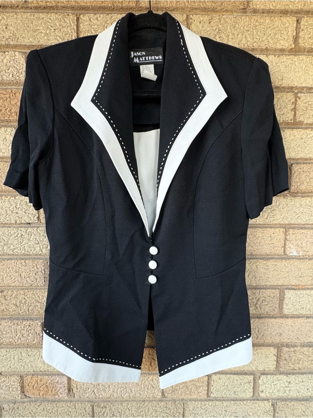 Vintage Jason Matthew’s Black & White Blazer With Shoulder Pads & Removable Bib